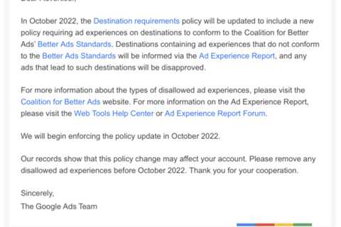 Google will update ad Destination requirements policy in October